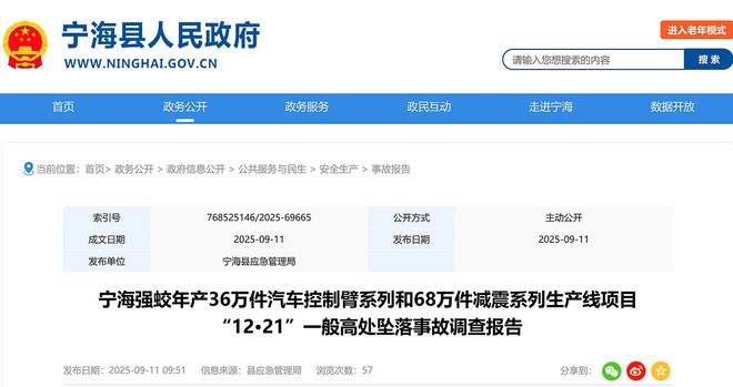Kaiyun体育网站：宁海县年产36万件汽车控制臂和68万件减震系列生产线项目事故查明(图1)